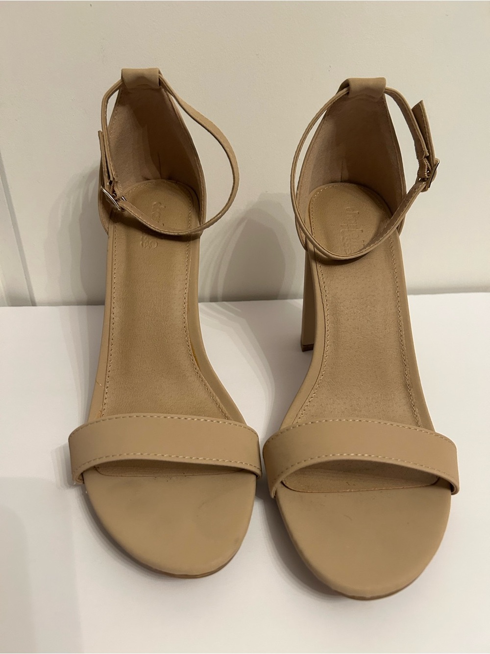Charlotte Russe Nude Ankle-Strap Block Heel Sandals